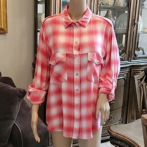 Sanctuary size M pink plaid Button down top NWOT 💖🤍